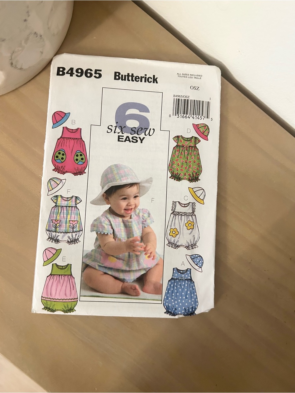 Vintage Butterick B4965 Infant Romper & Hat Sewing Pattern Kit